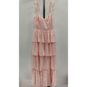 Lulu's Pale Pink Tiered Lace Maxi Dress